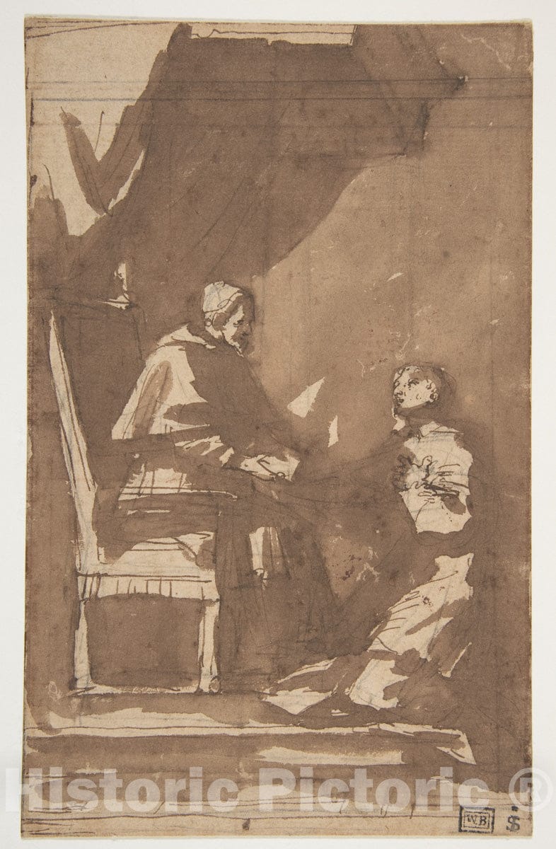 Art Print : Pietro Antonio de' Pietri - Young Cleric Kneeling Before a Pope : Vintage Wall Art