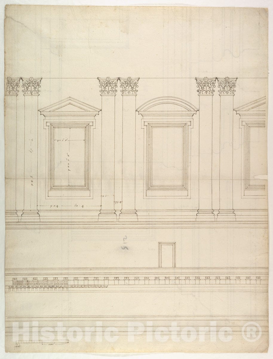 Art Print : Etienne DuPérac - St. Peter's, Drum, Interior, Elevation (Recto) St. Peter's, Drum, Pedestal, Section (Verso) : Vintage Wall Art