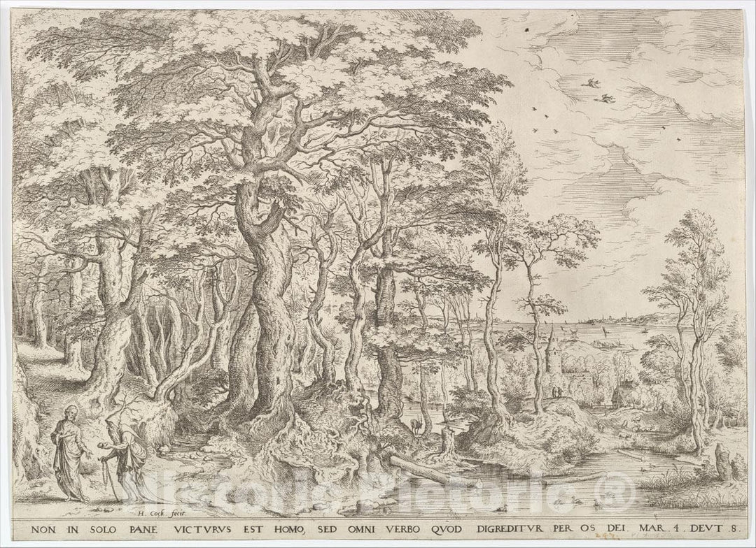 Art Print : Hieronymus Cock - Landscape with The Temptation of Christ : Vintage Wall Art
