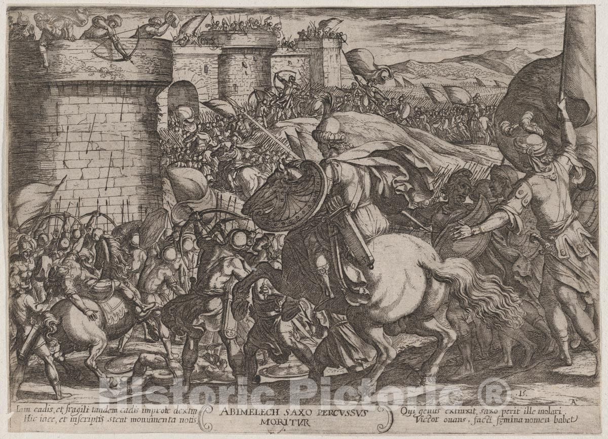 Art Print : Antonio Tempesta - Plate 15: The Death of Abimelech, from 'The Battles of The Old Testament' : Vintage Wall Art