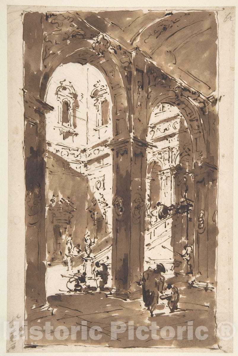 Art Print : Francesco Guardi - Architectural Capriccio: Courtyard of a Palace 1 : Vintage Wall Art