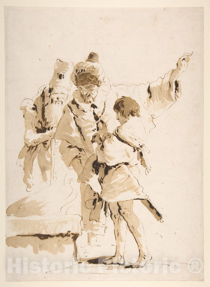Art Print : Giovanni Battista Tiepolo - Scherzo di Fantasia: Two Standing Orientals and a Standing Youth with a Sword : Vintage Wall Art