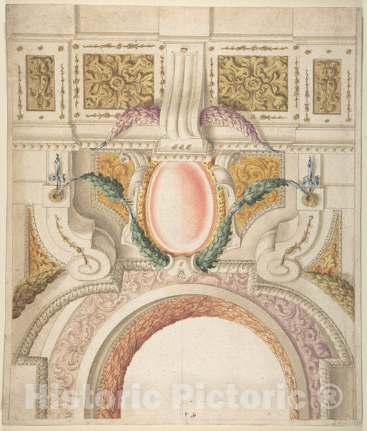 Art Print : Italian, First Half of The 18th Century - Design for a Part of a Ceiling and a Pediment : Vintage Wall Art