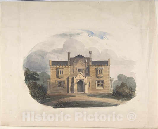Art Print : British, Early 19th Century - Design for a Tudoresque Villa, Elevation : Vintage Wall Art