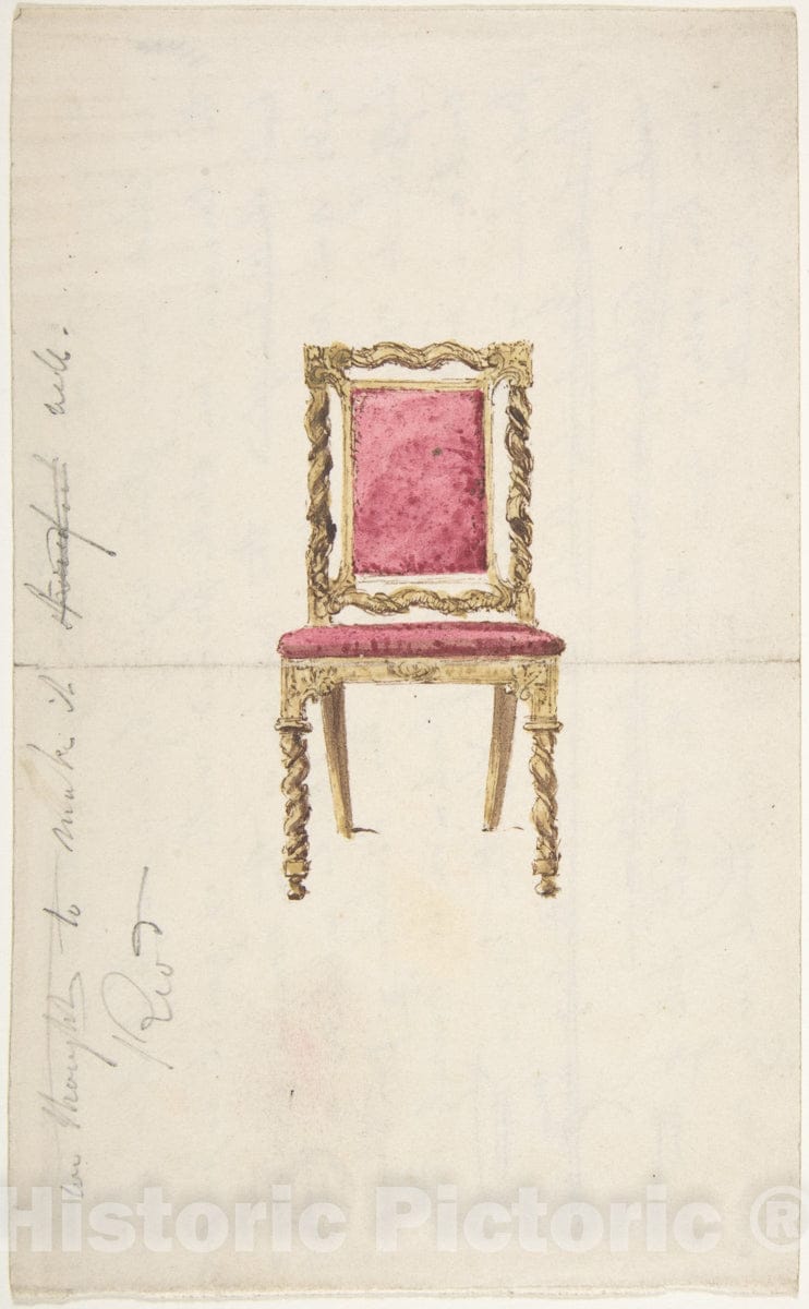 Art Print : Gillows - Design for a Chair with Turned Front Legs and Supports : Vintage Wall Art
