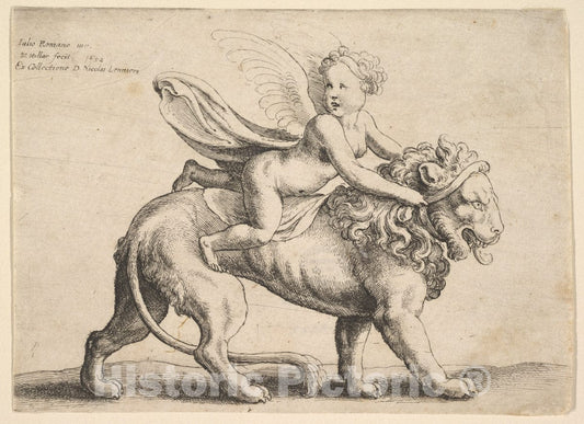 Art Print : Wenceslaus Hollar - Cupid on a Lion : Vintage Wall Art