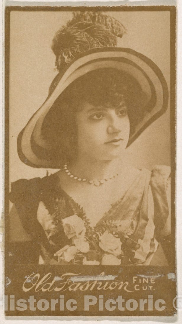 Photo Print : Actress Wearing Wide-Brimmed hat with Feathers, from The Actresses Series (N664) Promoting Old Fashion Fine Cut Tobacco : Vintage Wall Art