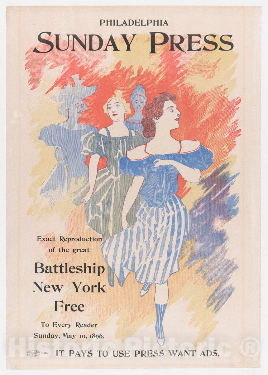 Art Print : George Reiter Brill - Advertisement for Philadelphia Sunday Press: May 10, 1896 : Vintage Wall Art
