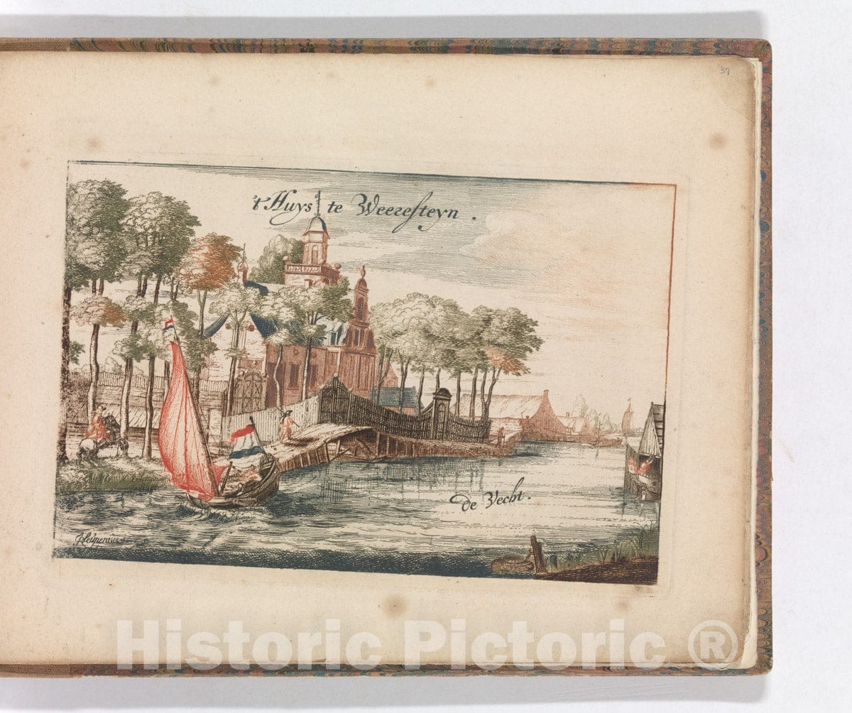 Art Print : Carel Allard - ' 't Huys Weeresteyn by The River Vecht' in: Tooneel Der Voornaamste Nederlands Huizen, En Lust Hoven, Naar T Leven Afgebeeld : Vintage Wall Art