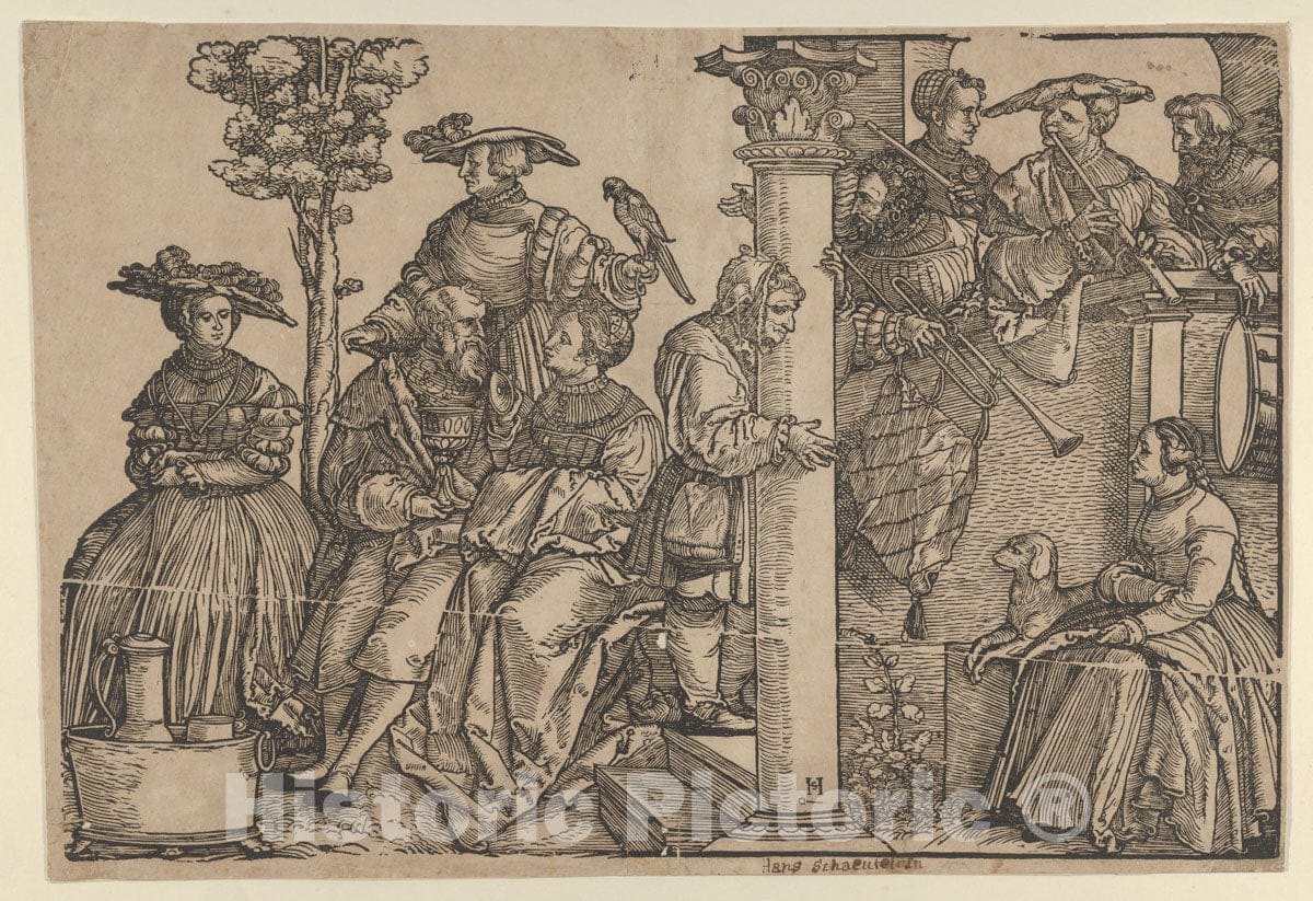 Art Print : Hans Schäufelein - Musicians and Onlookers 1 : Vintage Wall Art