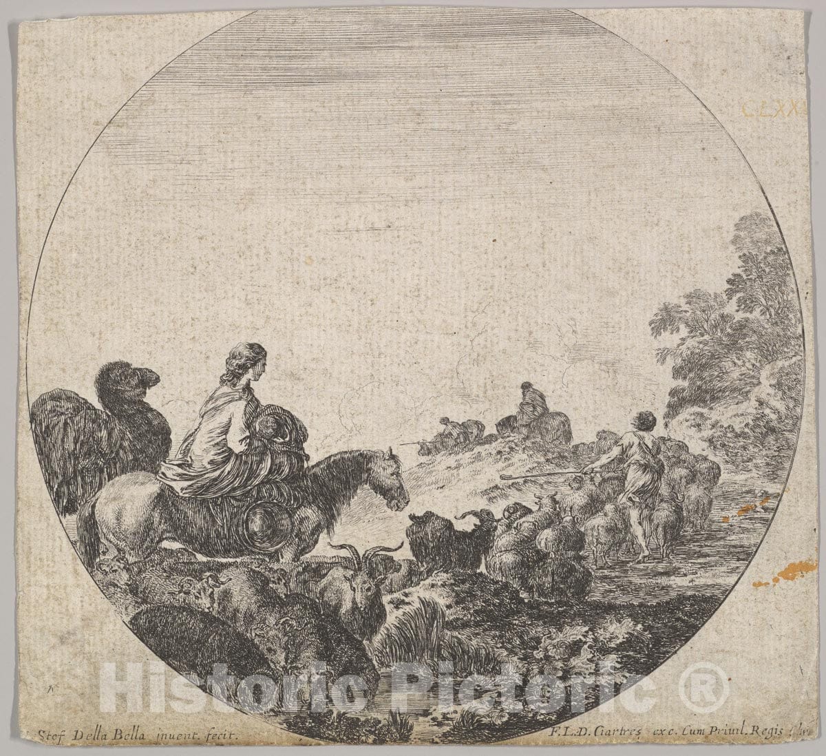 Art Print : Plate 5: a Woman Carrying a Child on a Horse to Left - Artist: Stefano Della Bella - Created: c1643 1 : Vintage Wall Art