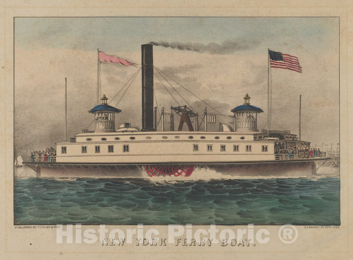 Art Print : Lithographed and published by Currier & Ives - New York Ferry Boat 2 : Vintage Wall Art