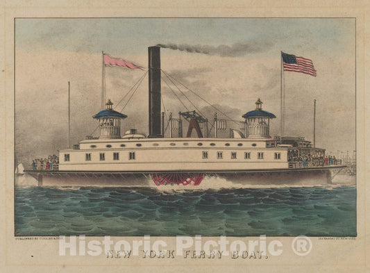 Art Print : Lithographed and published by Currier & Ives - New York Ferry Boat 2 : Vintage Wall Art