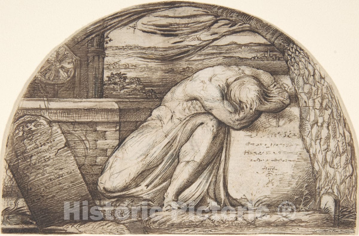 Art Print : George Richmond - A Figure Weeping Over a Grave : Vintage Wall Art