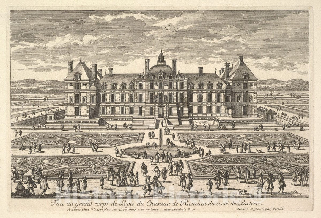 Art Print : Adam Perelle - Face du Grand Corps de Logis du Château de Richelieu du côté du Parterre : Vintage Wall Art