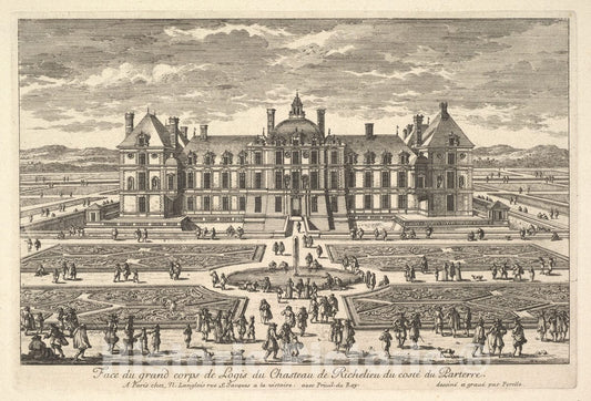 Art Print : Adam Perelle - Face du Grand Corps de Logis du Château de Richelieu du côté du Parterre : Vintage Wall Art