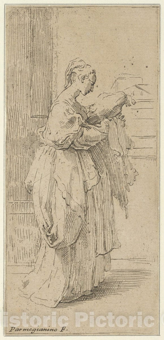 Art Print : Guido Reni - Girl Carrying a Cushion, seen in Profile Facing Right 2 : Vintage Wall Art