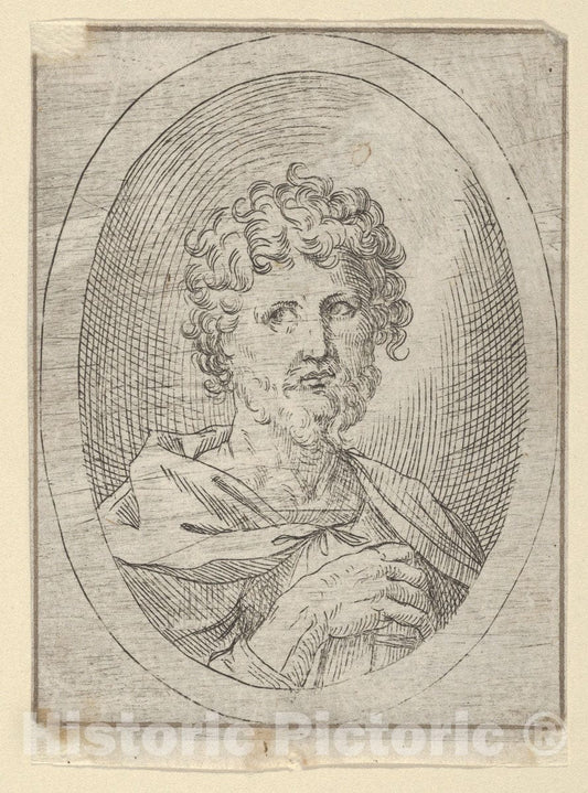 Art Print : Anonymous, 17th Century - an Apostle Holding a Closed Book and Looking to The Left, in an Oval Frame, from Christ, The Virgin, and Thirteen Apostles : Vintage Wall Art