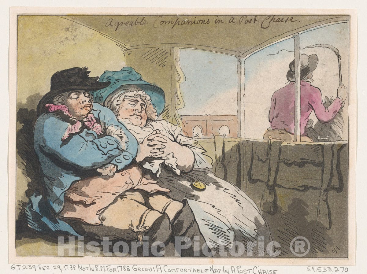 Art Print : Thomas Rowlandson - A Comfortable Nap in a Post Chaise : Vintage Wall Art