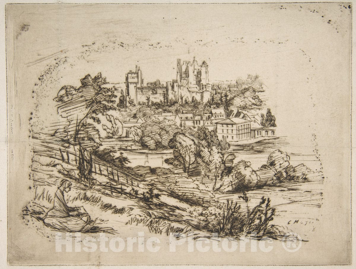 Art Print : Charles Meryon - Ruines du Château de Pierrefonds (Ruins of The Château de Pierrefonds, After Viollet-le-Duc) : Vintage Wall Art