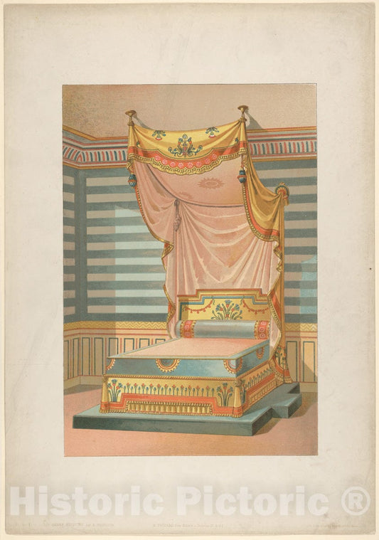 Art Print : Ernest Foussier - Bed in Egyptian Style, from 'Nouveaux modèles de Tentures (Bibliothèque de l'Ameublement)' : Vintage Wall Art