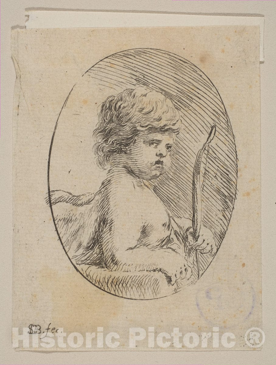 Art Print : Stefano Della Bella - A Small Cupid with His Bow, from 'Various Figures and Doodles' (Diverses Figures et griffonnemens) : Vintage Wall Art