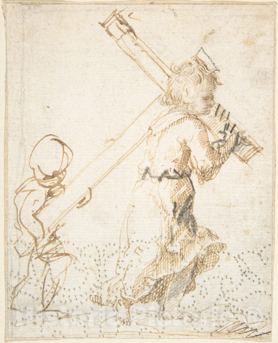 Art Print : Christ Child and Secondary Child Figure Bearing The Cross - Artist: Spanish, School of Seville, 17th Century - Created: 17th Century : Vintage Wall Art