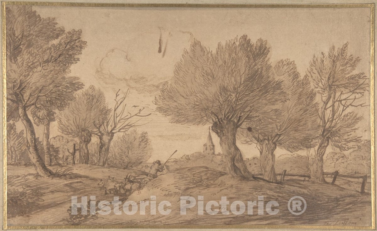 Art Print : Jan Lievens - Landscape with a Shepherd and His Flock : Vintage Wall Art