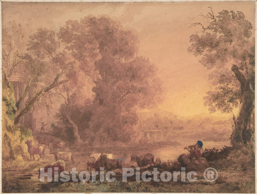 Art Print : George Barret, The Younger - Arcadian Landscape : Vintage Wall Art