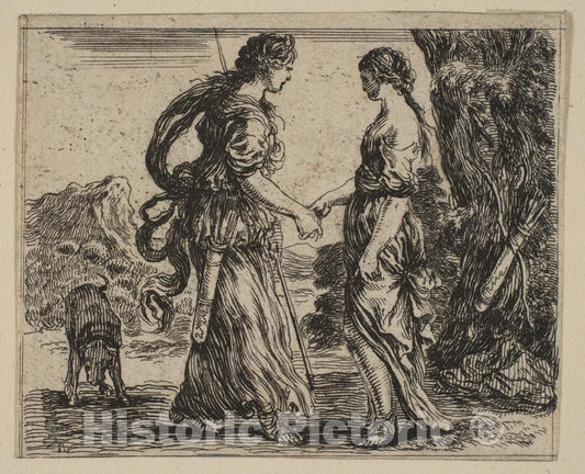 Art Print : Etched by Stefano Della Bella - Jupiter and Callisto, from 'Game of Mythology' (Jeu de la Mythologie) : Vintage Wall Art
