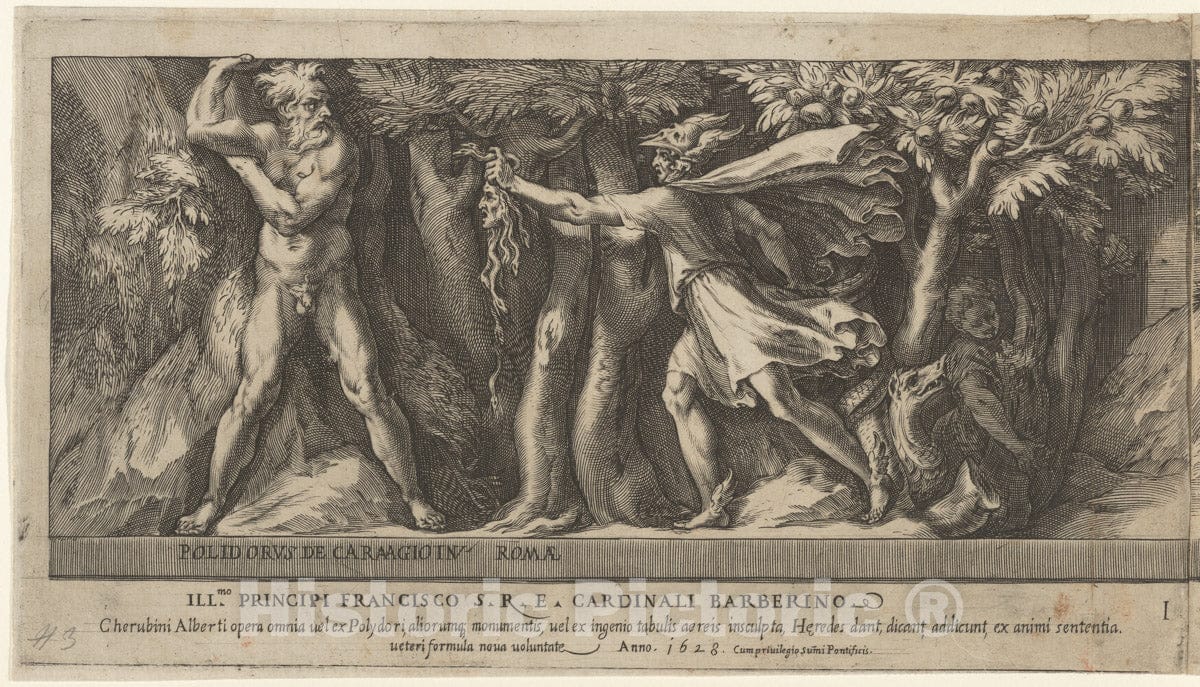 Art Print : Cherubino Alberti (Zaccaria Mattia) - Perseus Changing Atlas into a mountan with The Head of Medusa, from Perseus and The Golden Apples : Vintage Wall Art