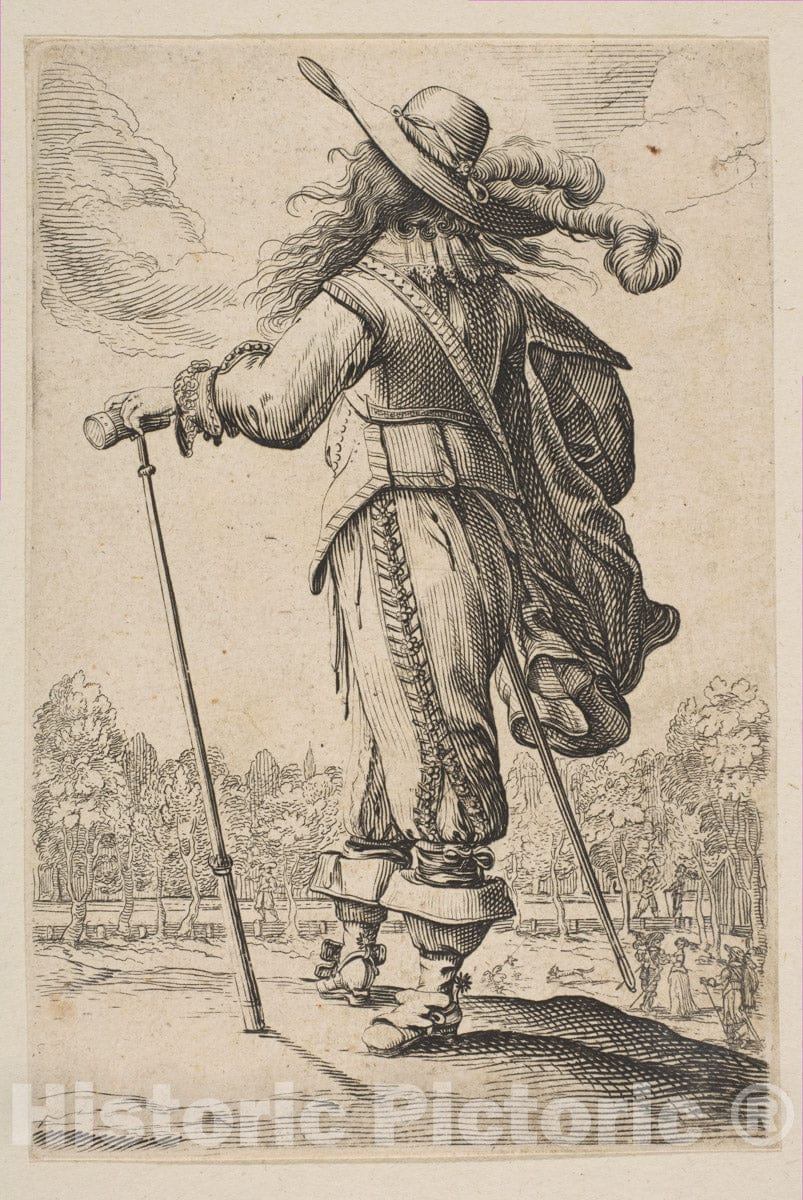 Art Print : Anonymous, French, 17th Century - A Man Seen from The Back Leaning on a Cane or Mallet : Vintage Wall Art