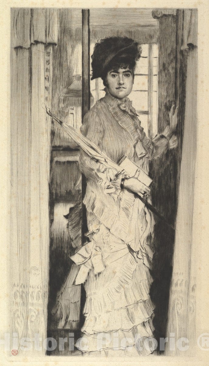 Art Print : James Tissot - Portrait of Miss L,or A Door Must Be Either Open or Closed : Vintage Wall Art