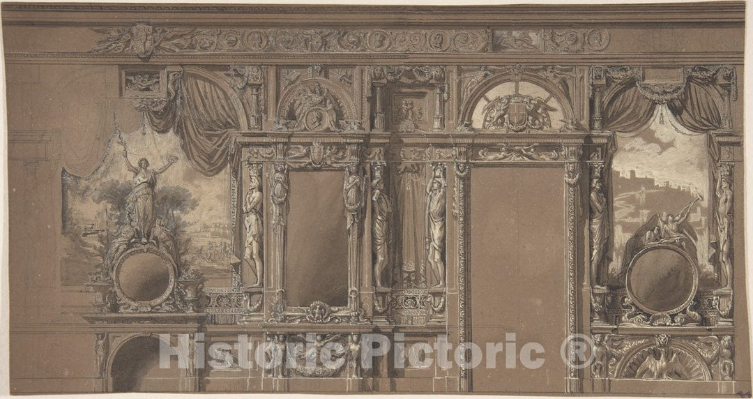 Art Print : Italian, 19th Century - Design for a Heavily-Decorated Wall Elevation : Vintage Wall Art