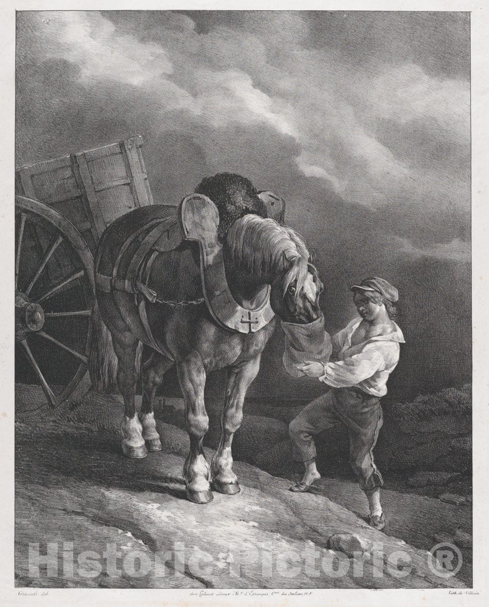 Art Print : Théodore Gericault - Boy Feeding a Cart Horse from a Nose Bag : Vintage Wall Art