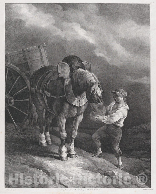 Art Print : Théodore Gericault - Boy Feeding a Cart Horse from a Nose Bag : Vintage Wall Art