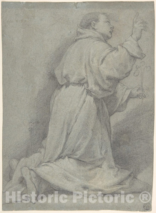 Art Print : Denijs Calvaert - Kneeling Monk : Vintage Wall Art