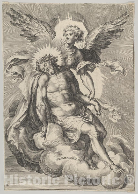 Art Print : Cherubino Alberti (Zaccaria Mattia) - Christ Supported by an Angel Standing on a Cloud with Light Radiating Behind Them : Vintage Wall Art