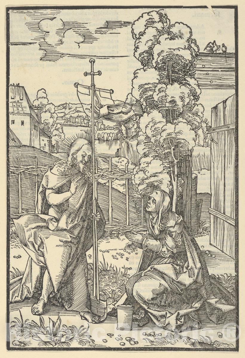 Art Print : Hans Schäufelein - Christ Appearing to Mary Magdalen (Noli Me Tangere), from Speculum passionis Domini Nostri Ihesu Christi : Vintage Wall Art