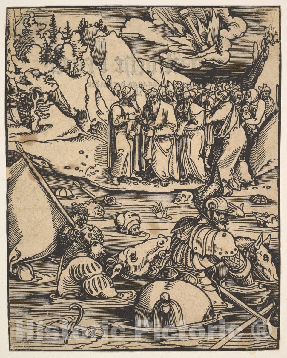 Art Print : The Egyptians Crossing the Red Sea, from Das Buch Granatapfel - Artist: Johann Knobloch the Elder - Created: 1511 : Vintage Wall Art