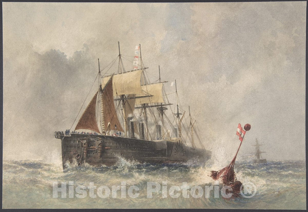 Art Print : Robert Charles Dudley - Launching The Buoy from The Bow of The Great Eastern on August 8th, 1865 : Vintage Wall Art