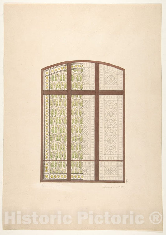 Art Print : Jules-Edmond-Charles Lachaise - Design for an Arched Stained Glass Window, Showing Two Alternative Patterns : Vintage Wall Art