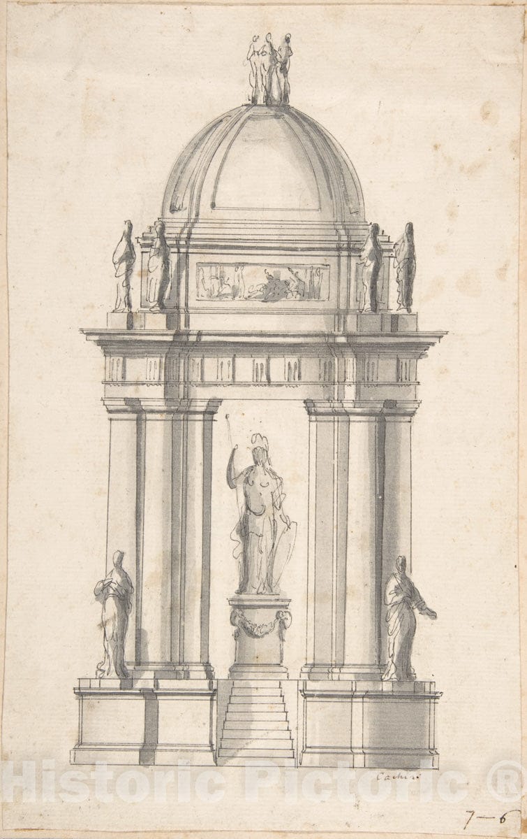 Art Print : Spanish, 16th Century - Design for a Monument with Minerva? : Vintage Wall Art