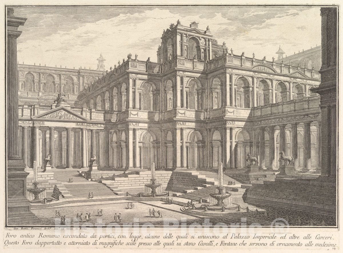 Art Print : Ancient Roman Forum Surrounded by Porticoes - Artist: Giovanni Battista Piranesi - Created: c1750 : Vintage Wall Art