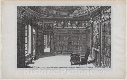Art Print : Daniel Marot The Elder - Interior of a Library, from Nouveaux Liure da Partements, Part of Œuvres du Sr. D. Marot : Vintage Wall Art