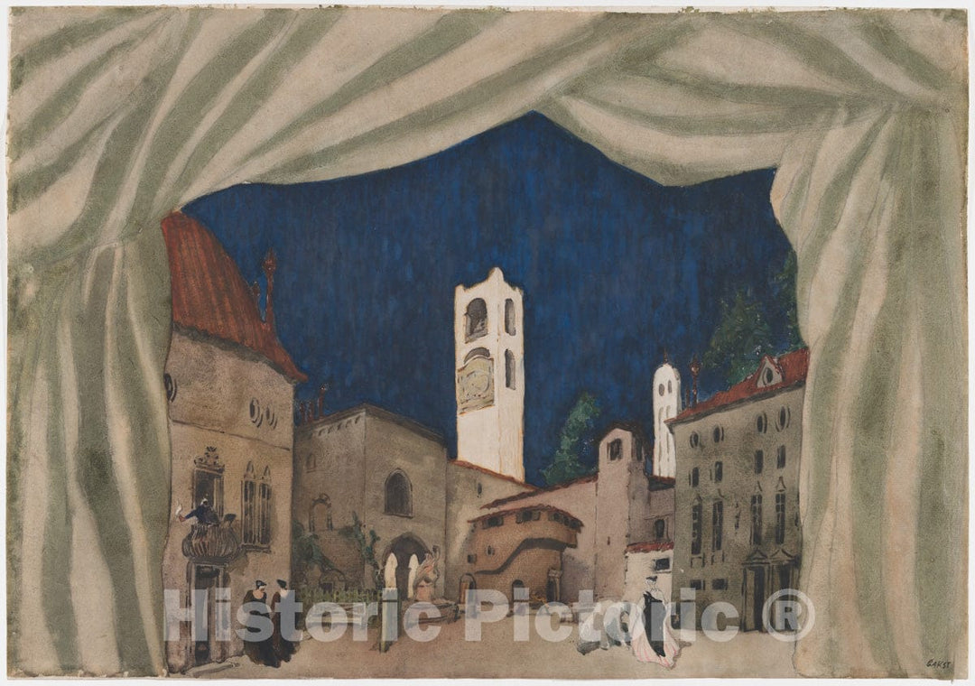 Art Print : Léon Bakst - Design for a Stage Set for The Ballet 'Le Donne de BUON Umore’ (The Good Humored Ladies), premiered in Rome, April 12, 1917 : Vintage Wall Art