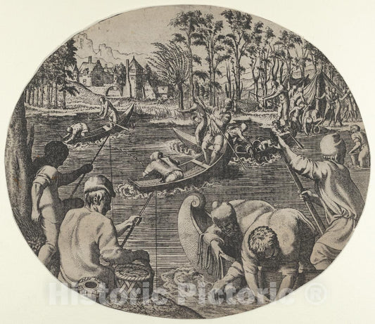 Art Print : Léon Davent - Fishing Scene 1 : Vintage Wall Art