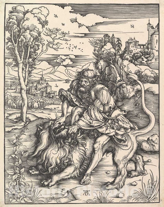 Art Print : Albrecht Dürer - Samson Rending The Lion 1 : Vintage Wall Art