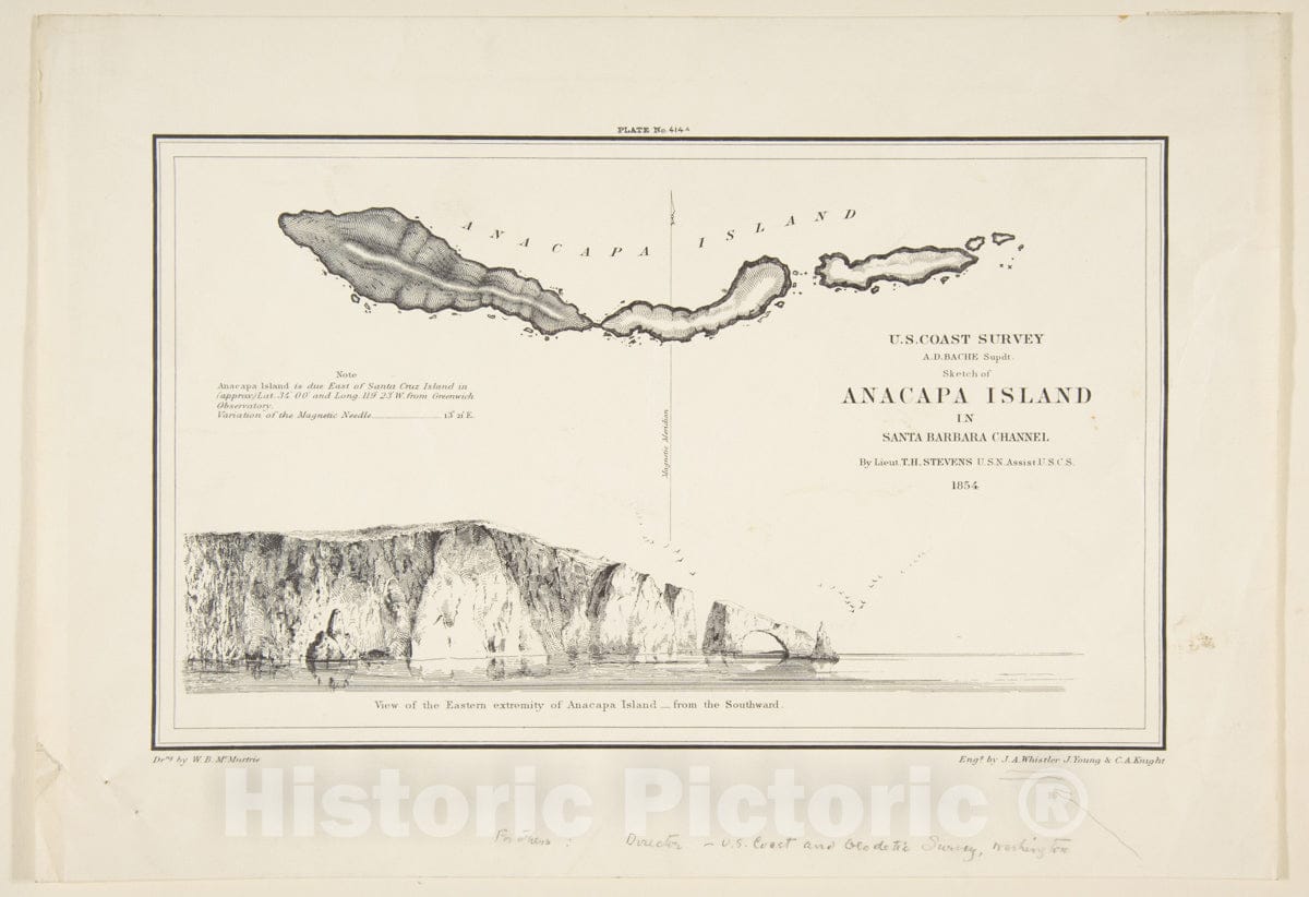 Art Print : James McNeill Whistler - U.S. Coast Survey.Sketch of Anapaca Island in Santa Barbara Channel : Vintage Wall Art