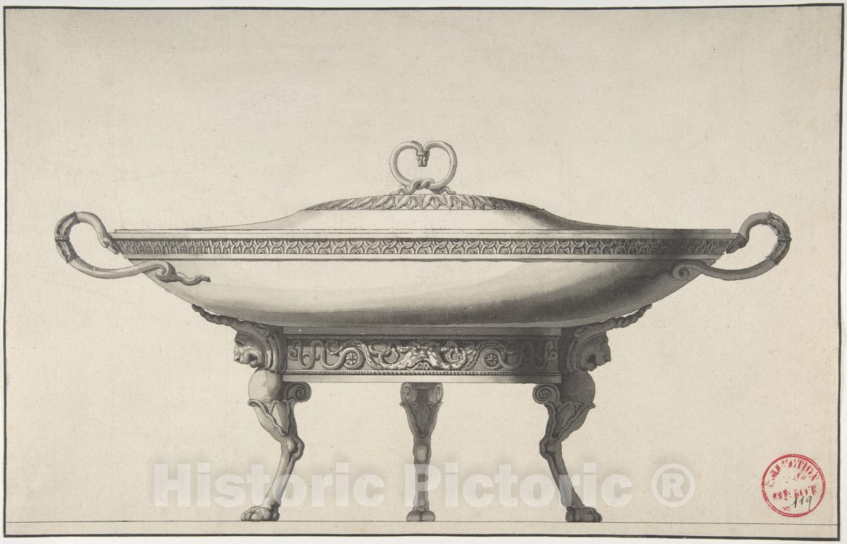 Art Print : Circle of Henri Auguste - Design for a Covered Footed Serving Dish : Vintage Wall Art